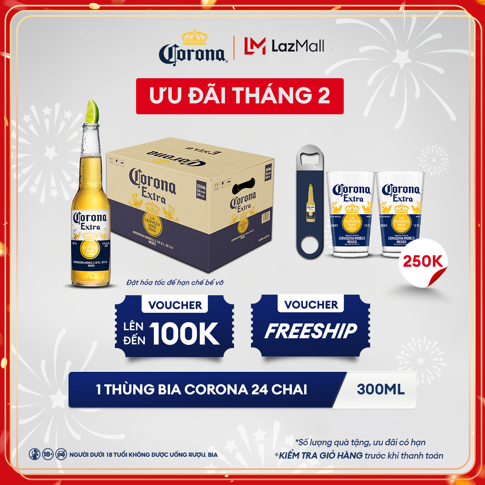 Thùng 24 Chai Bia Corona Extra Nhập Khẩu (300ml/chai)