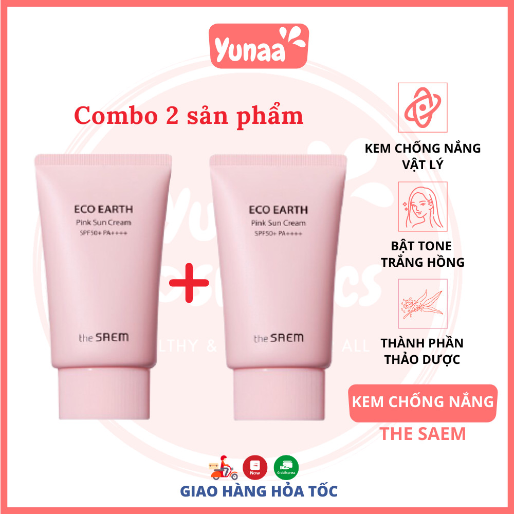 [Hcm][Combo 2 Sản Phẩm] Kem Chống Nắng The Saem - Kem Chống Nắng The Seam Eco Earth Pink Sun Cream 50G [Yunaa Cosmetics]