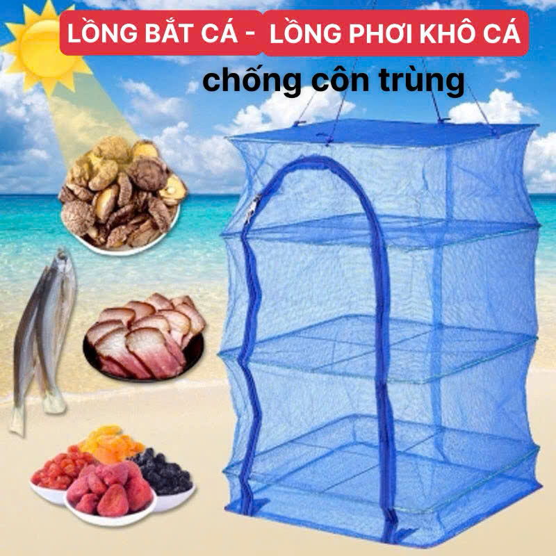 LỒNG LƯỚI 4 TẦNG PHƠI KHÔ THỰC PHẨM PHƠI CÁ KHÔ CHỐNG CÔN TRÙNG CHÓ MÈO TIỆN LỢI - LỒNG LƯỚI PHƠI CÁ