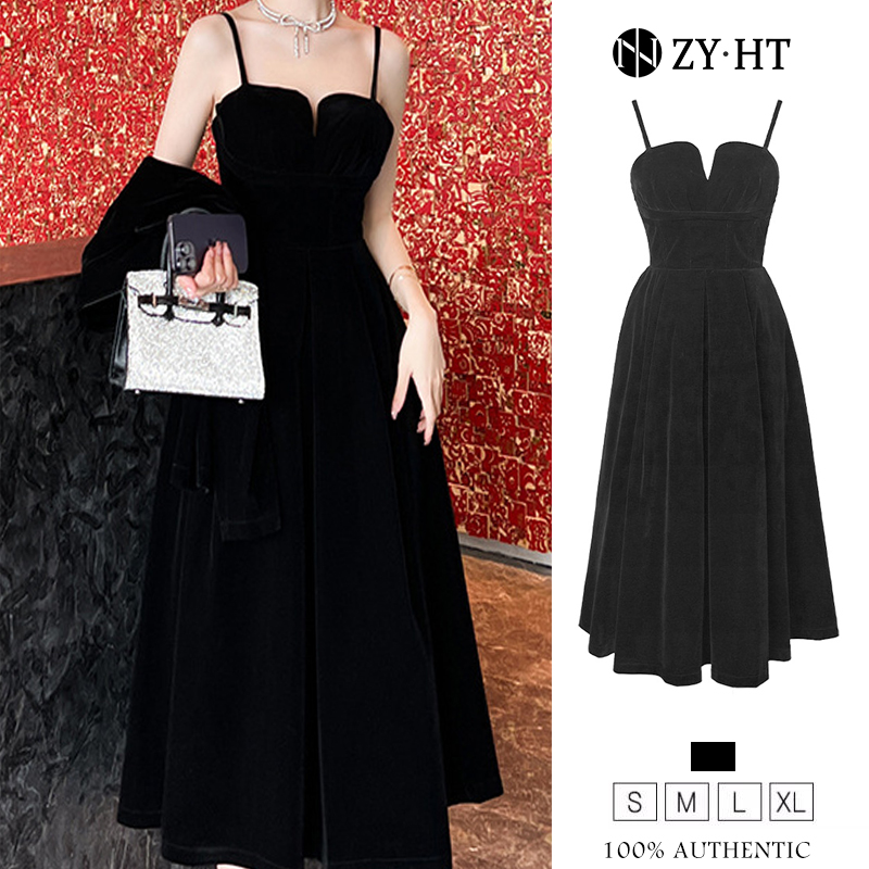 ZYHT (Giải phóng mặt bằng Sử dụng phiếu giảm giá)  đầm đen sang chảnh dự tiệc váy quây nhung váy xòe váy dáng dài chân váy chữ a eravogue 9576