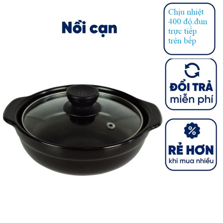 Nồi đất tráng men nắp kính 7 nấu mì cay