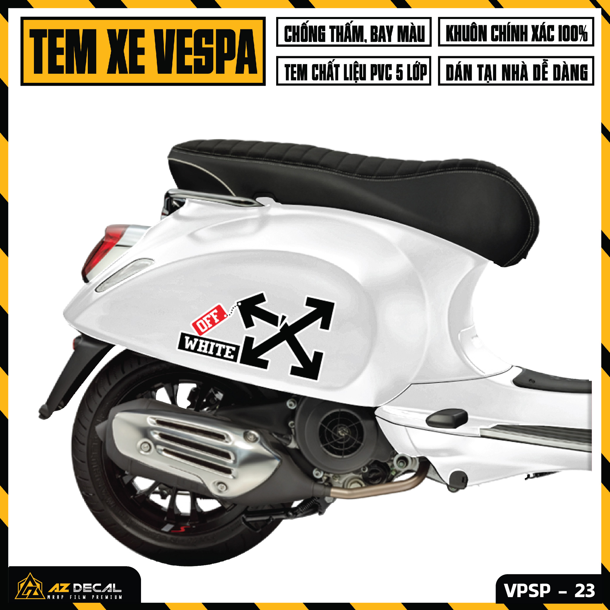 Tem Rời Dán Xe Vespa Sprint/LX/GTS Chủ Đề White OFF | VP23 | Decal Chế Xe PVC Cao Cấp Chống Bay Màu Chống Thấm Nước - Azdecal