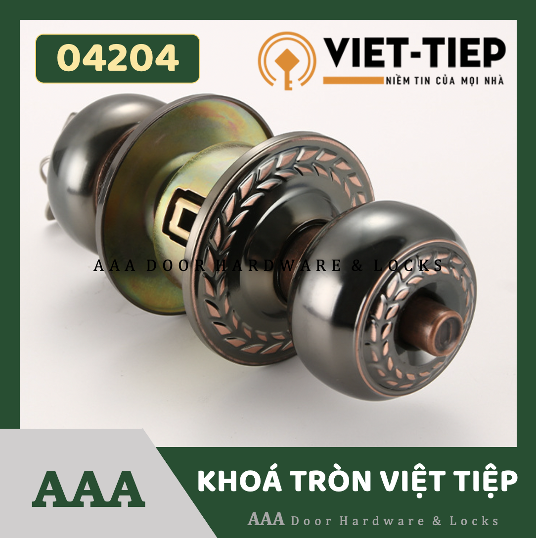 [04204] KHOÁ TAY NẮM TRÒN VIỆT TIỆP cao cấp (Chính hãng) - Ổ khoá tròn Việt Tiệp nâu hoạ tiết bông l