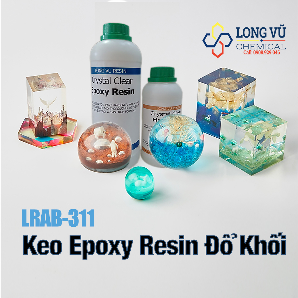 Bộ 1KG] Keo Epoxy Trong Suốt Cao Cấp Đổ Khối LRAB311 - Crystal Clear Epoxy Resin - Chuyên Đổ Bàn Đèn Ngủ Làm Handmade