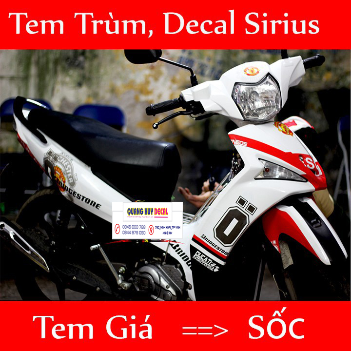 Tem trùm sirius Fi trắng đỏ đen team dán xe máy sirius team trùm sirius team trùm sirius tem xe siri