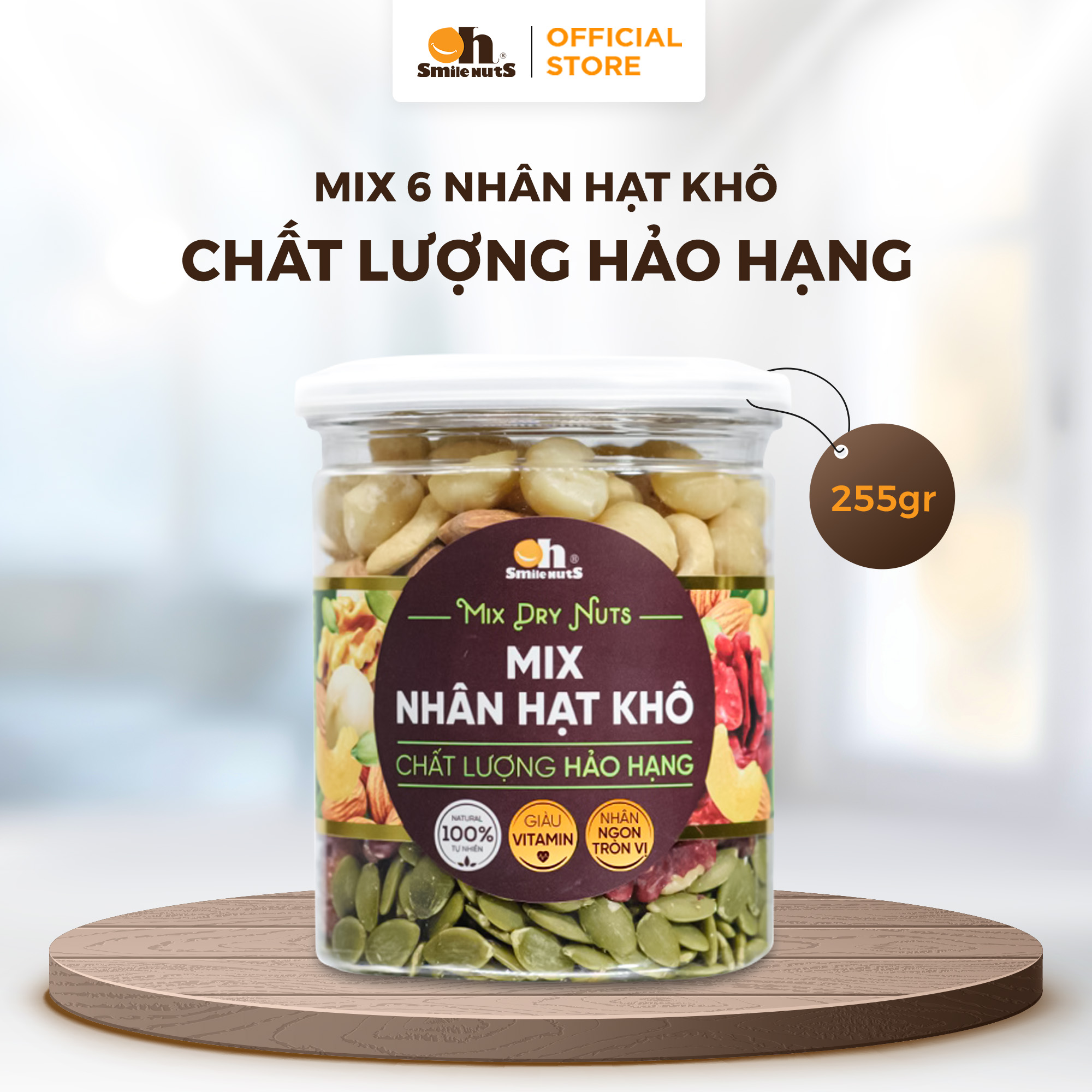 Mix Nhân Các Loại Hạt Dinh dưỡng Smilenuts hộp 255g/500g _ Gồm Nhân Óc Chó Đỏ Mỹ Nhân Óc Chó vàng Ch