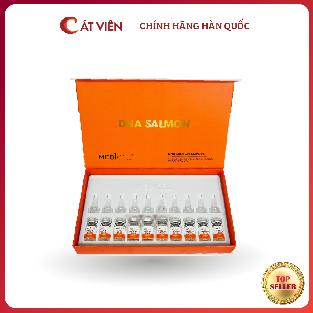 Tế Bào Gốc Dna Cá Hồi Salmon Medicell Dưỡng Ẩm Căng Bóng Da Dưỡng Trắng Mờ Thâm Sạm Se Khít Lỗ Chân Lông - Hộp 10 Lọ X 5Ml