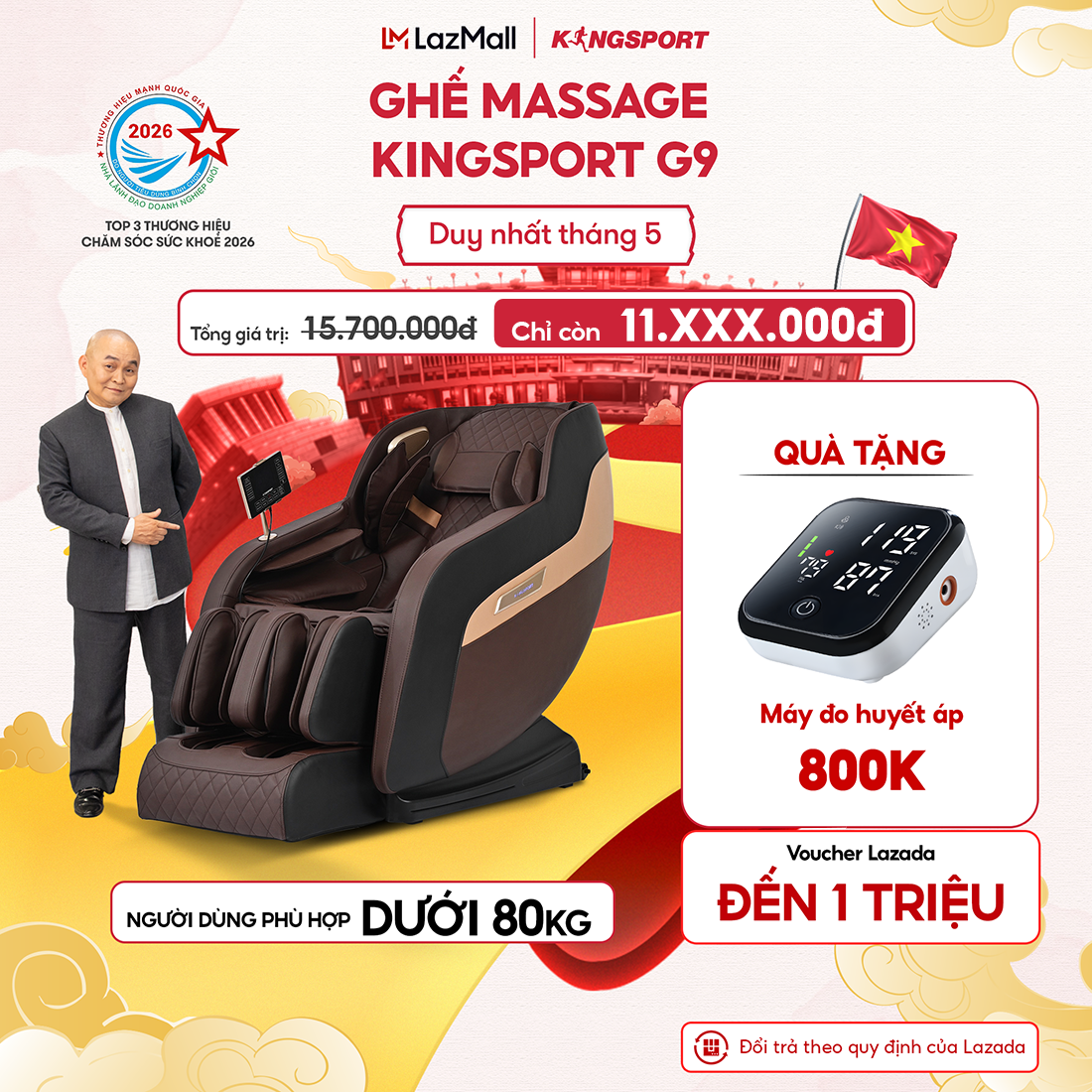 Ghế Massage Toàn Thân KingSport G9 - Công Nghệ Làm Ấm Warmtech, 5 Bài Tập Tự Động, Màu Đen/Xám