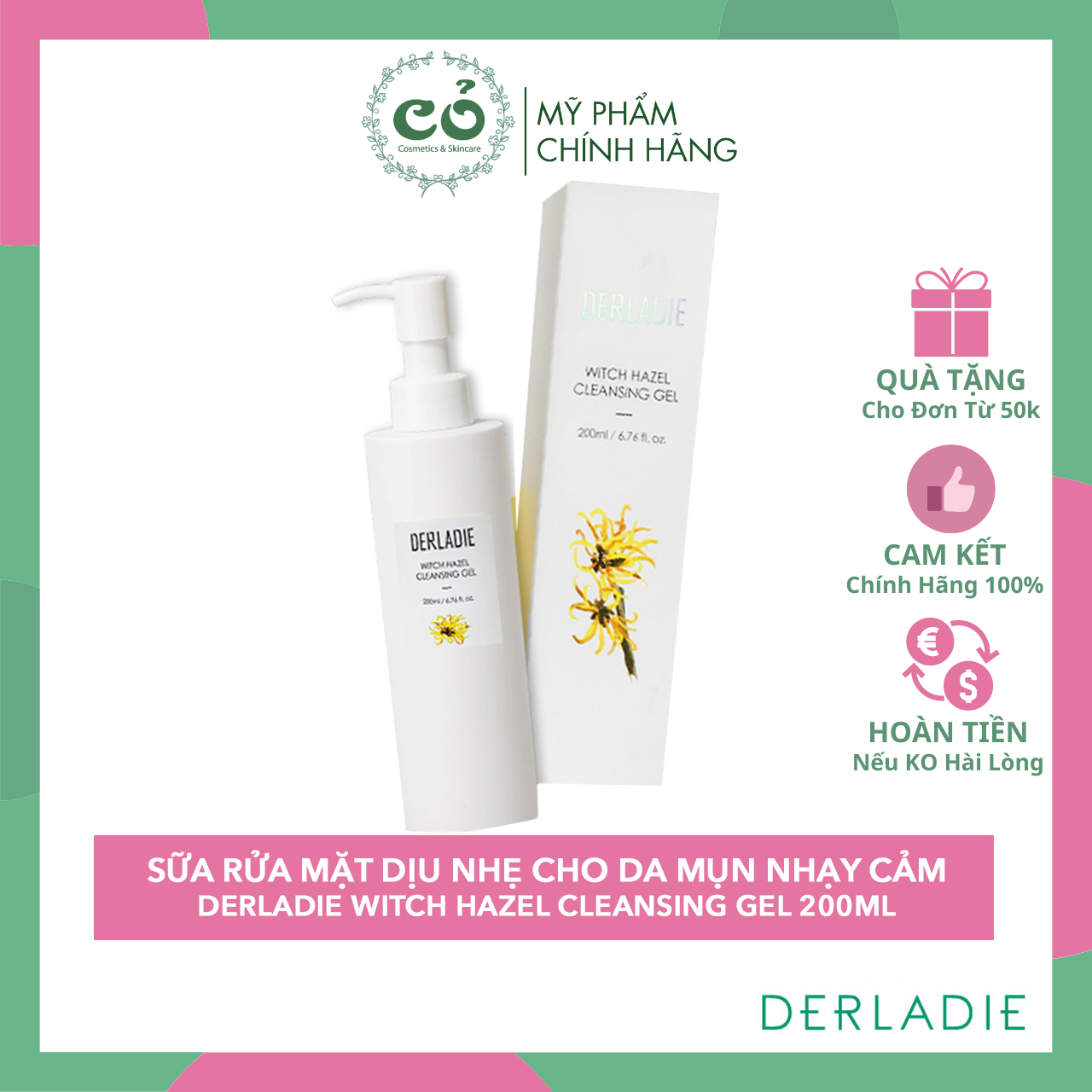 Sữa rửa mặt Derladie witch hazel cleansing gel