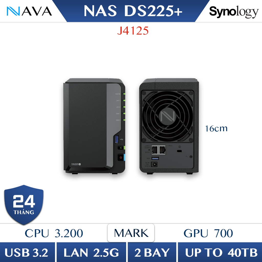 NAS Synology DS225+ (2-Bay) Lưu Trữ Mạng Gia Đình/Văn Phòng Nhỏ Sao Lưu Dữ Liệu Cá Nhân Đám Mây Riên