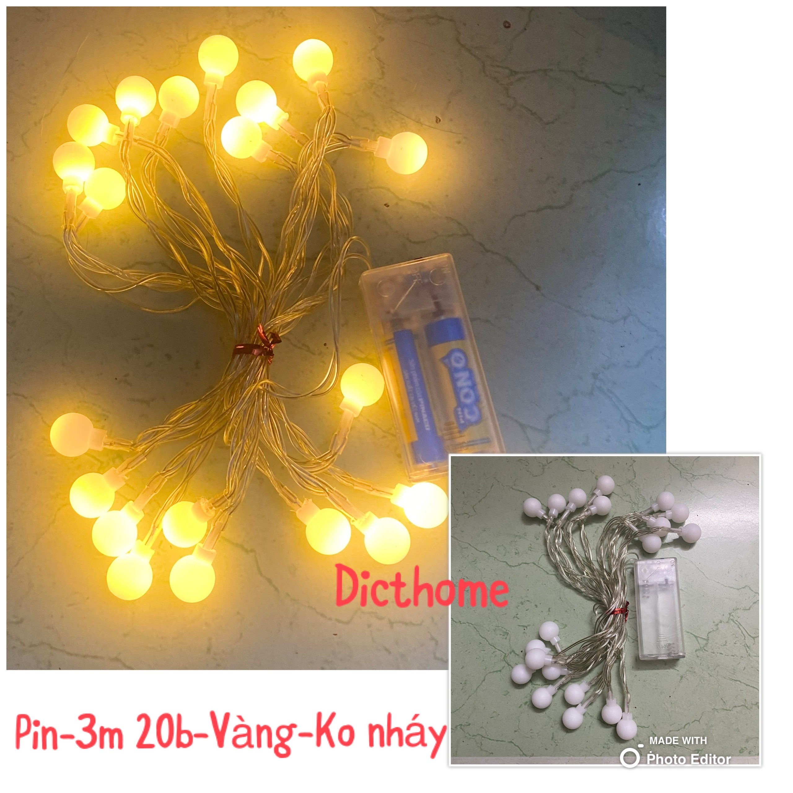 Dây Đèn Led Trang Trí Cherry Ball Bóng Tròn Màu Vàng Trang Trí Phòng Ngủ Quán Cà Phê Lung Linh Đèn Decor Lều Trại