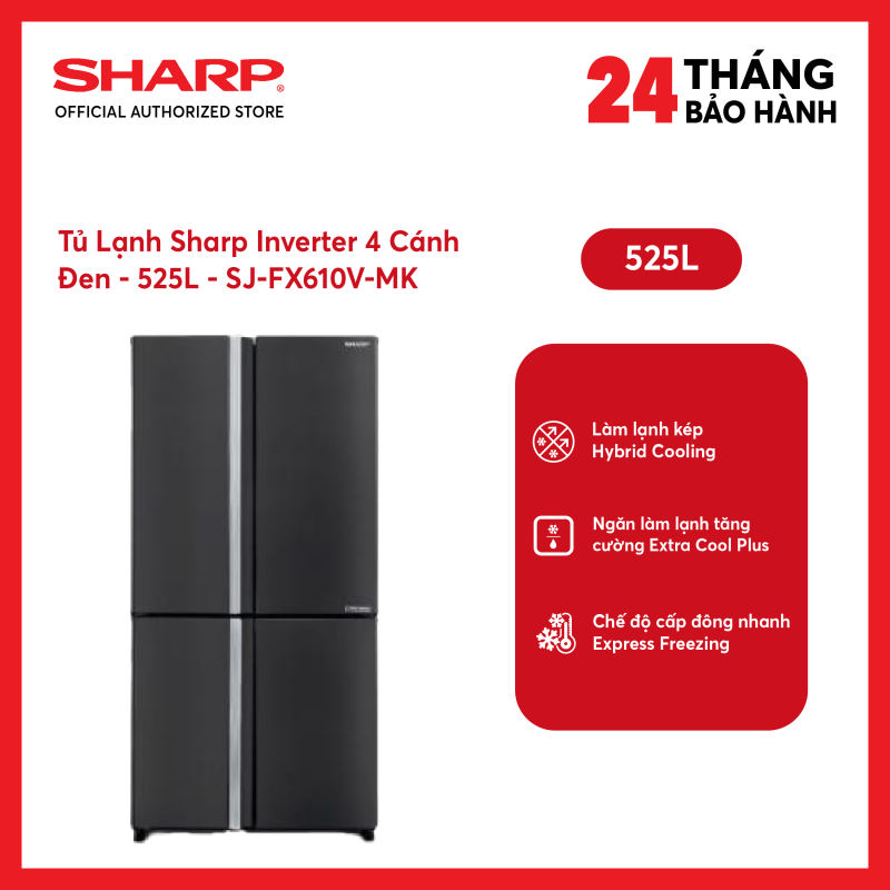 [FreeSHIP COD + Lắp Hà Nội] Tủ lạnh Sharp Inverter 525 lít SJ-FX610V-MK