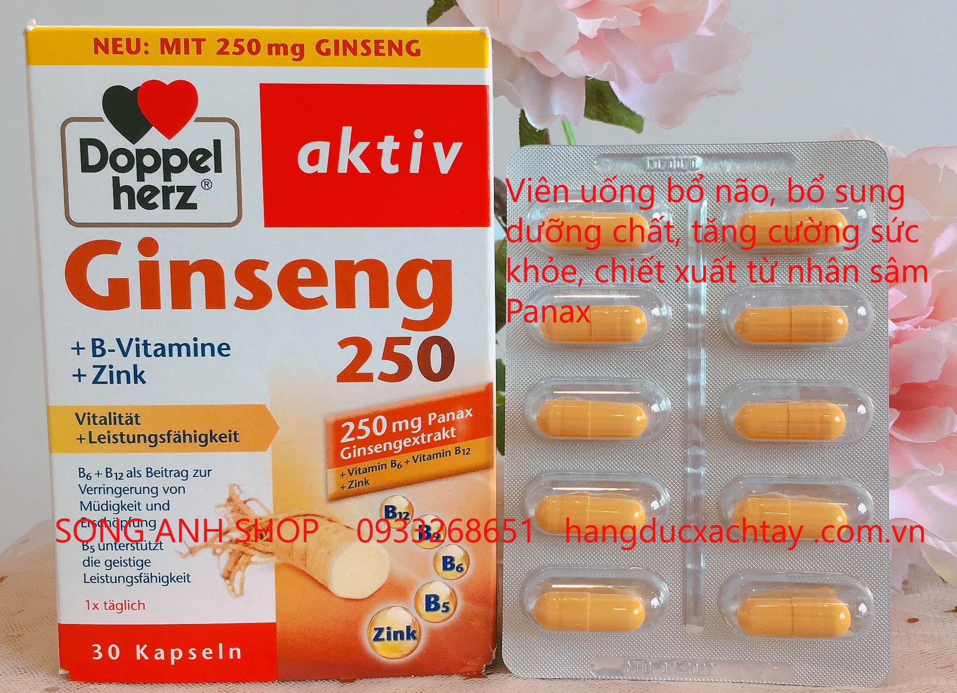 [Hcm]Viên Uống Bổ Não Tăng Cường Sức Khỏe Ginseng 250Mg + B Vitamin + Zink