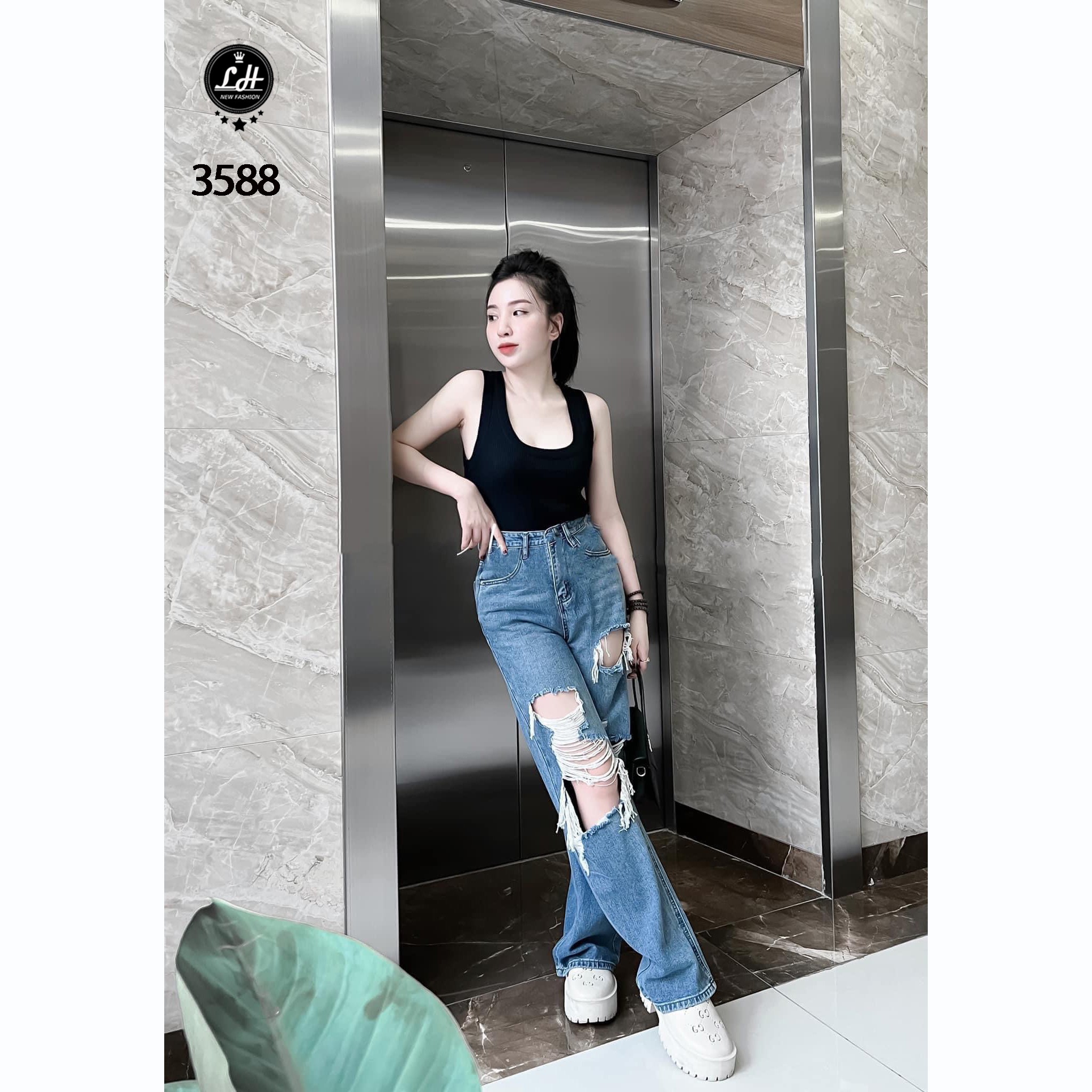 Mua Quần jean nữ ống rộng cạp cao có kiểu lưng MS 182 - Xanh Đậm,L tại Lê  Huy Fashion | Tiki