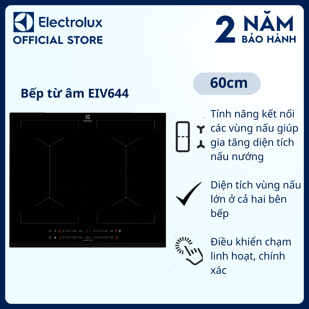 [Giao lắp 0Đ] Bếp từ âm Electrolux EIV644 4 vùng nấu 60cm - Tính năng kết nối các vùng nấu Diện tích