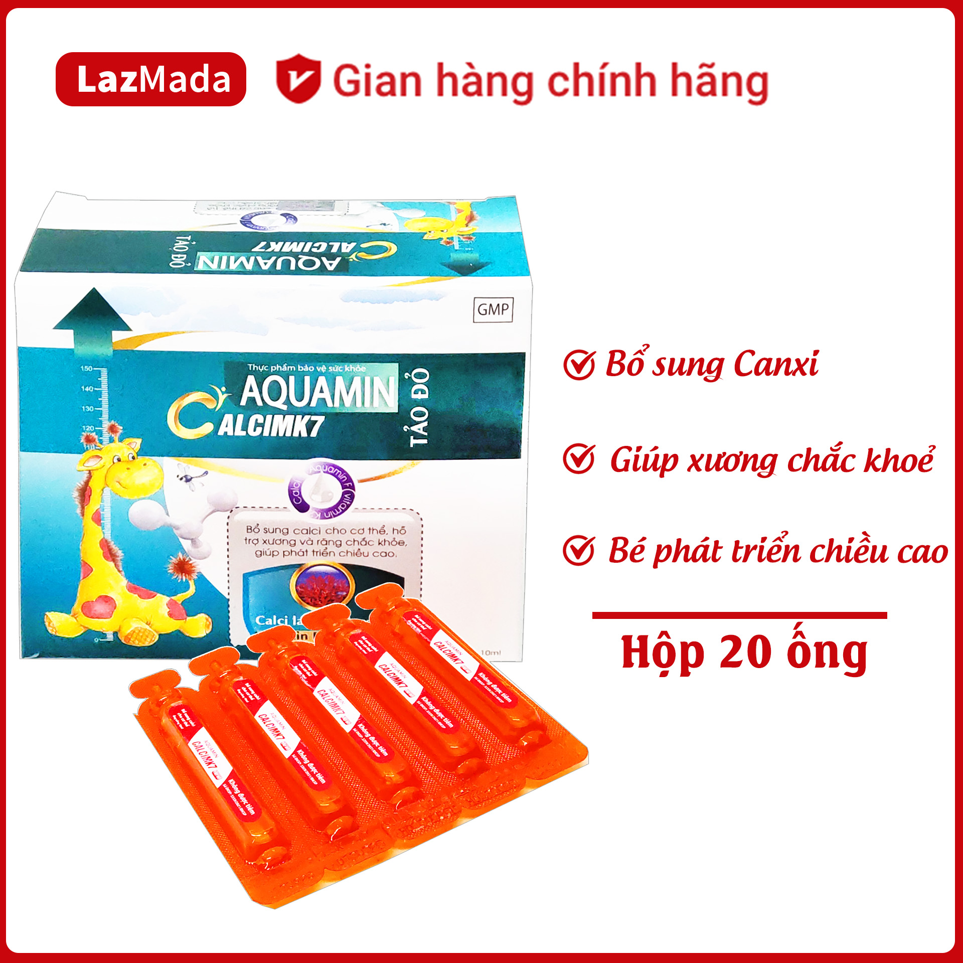 Siro CANXI NANO MK7  AQUAMIN F - Bổ sung Canxi Vitamin D3 - Phát triển chiều cao ở trẻ nhỏ giúp xương chắc khỏe hiệu quả - Hộp 20 ống 10ml- LazMada Pharmacy