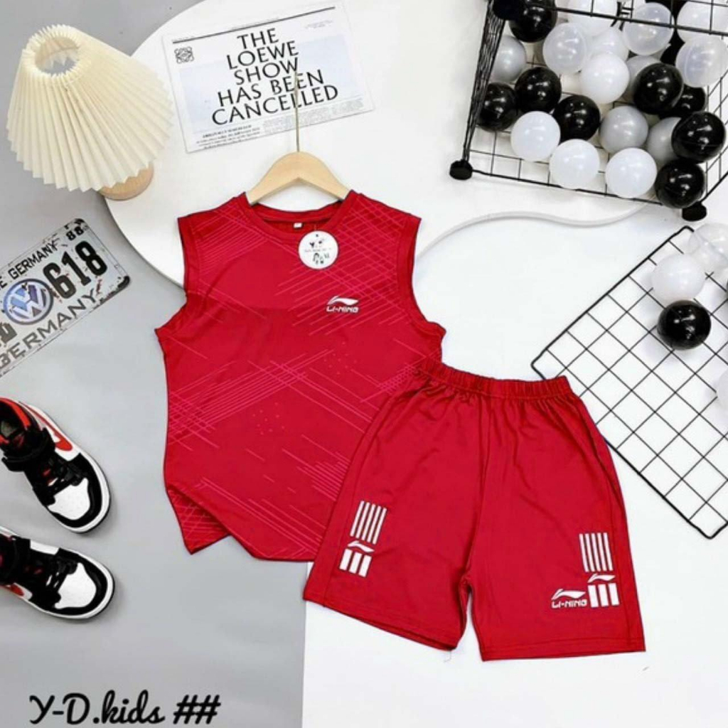 Set bộ quần áo ba lỗ thể thao cho bé trai 18-45KG phong cách cá tính chất liệu thoáng mát năng động 