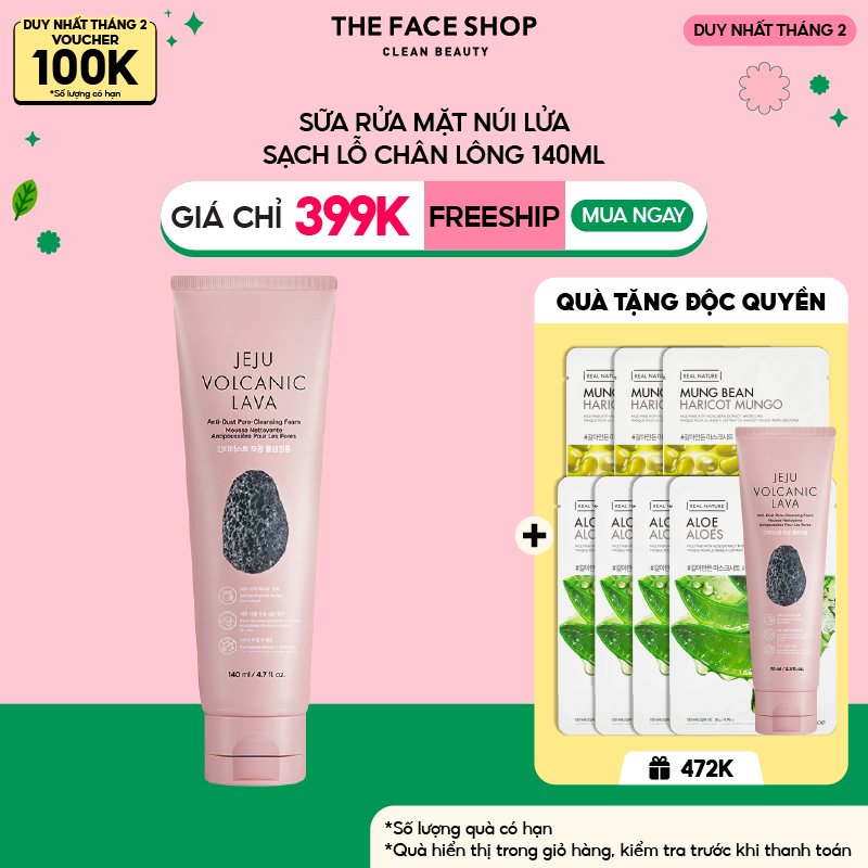 Sữa Rửa Mặt Làm Sạch Lỗ Chân Lông Thefaceshop Jeju Volcanic Lava Anti Dust Pore Cleansing Foam 140ml