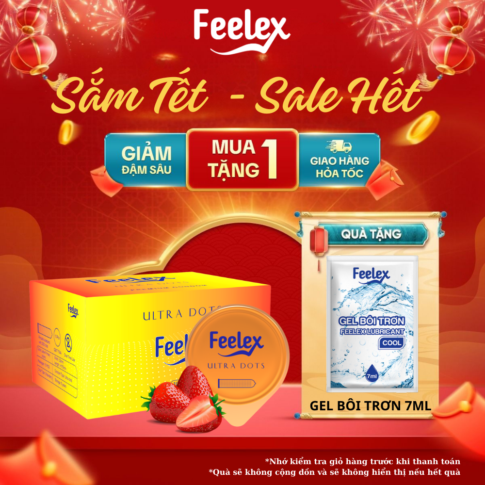 Bao cao su siêu gai Feelex Ultra Dots nhiều gel bôi trơn hộp 10 bcs