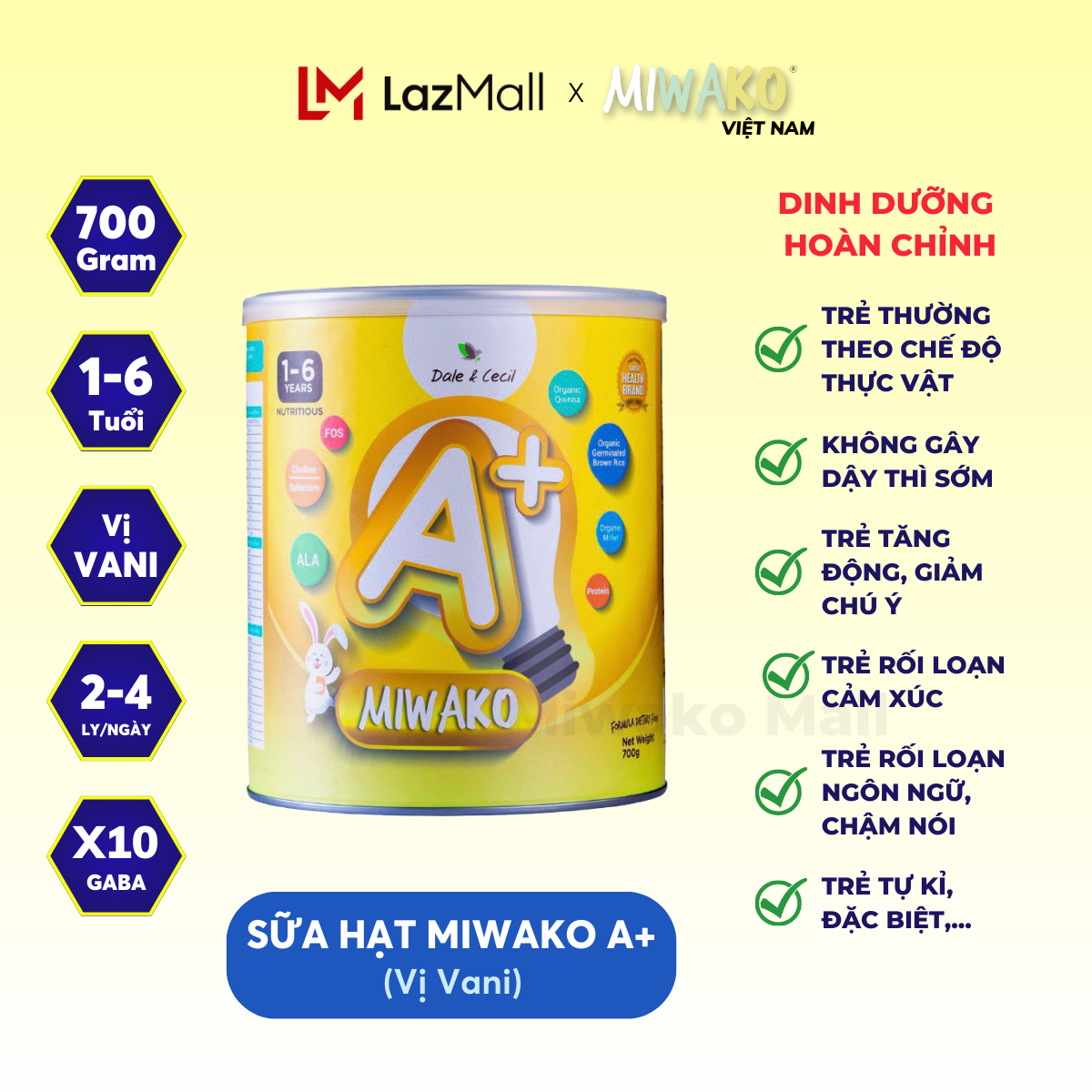 Sữa Miwako A+ Vị Vani Miwako Vị Gạo và Miwakoko Vị Cacao Hộp 700g Túi 300g Bổ Sung Dinh Dưỡng Hoàn C