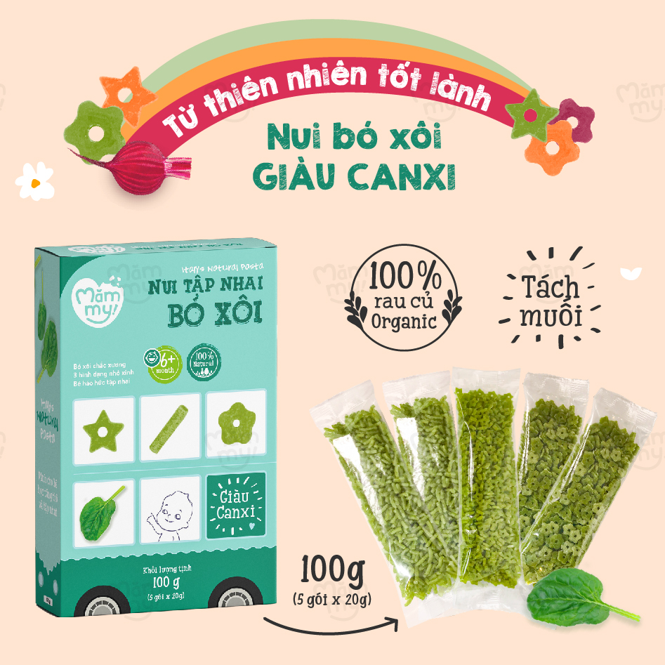 Nui ăn dặm bó xôi mini cho bé mới tập nhai Mămmy 100gram