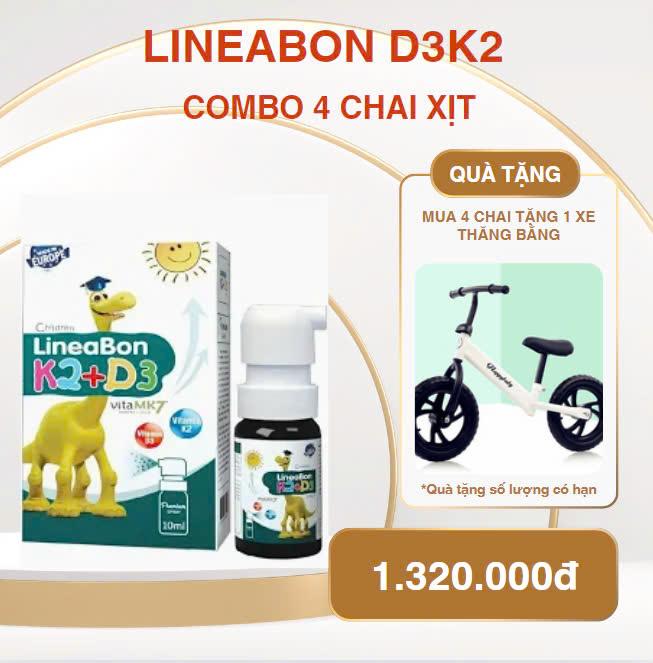 COMBO 4 CHAI XỊT LINEABONE D3K2 TẶNG XE THĂNG BẰNG