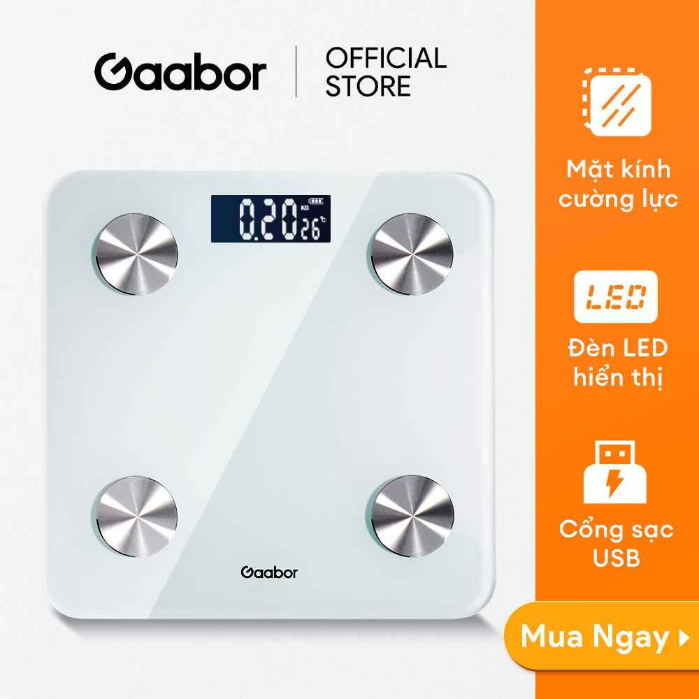 [SALE] Cân sức khỏe điện tử Gaabor GWS-M01A thông minh màn hình LED dùng pin sạc - Kèm dây sạc USB  