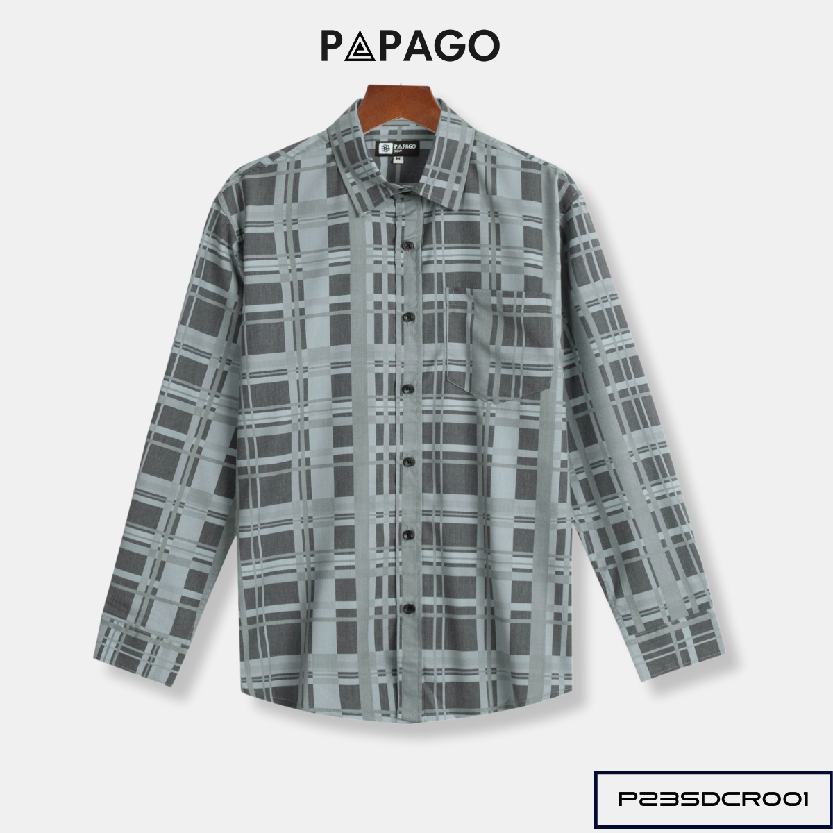 Áo sơ mi nam Trung niên PAPAGO form rộng vải lụa thun mềm mát in hoạ tiết sọc caro cao cấp P23SDCR00