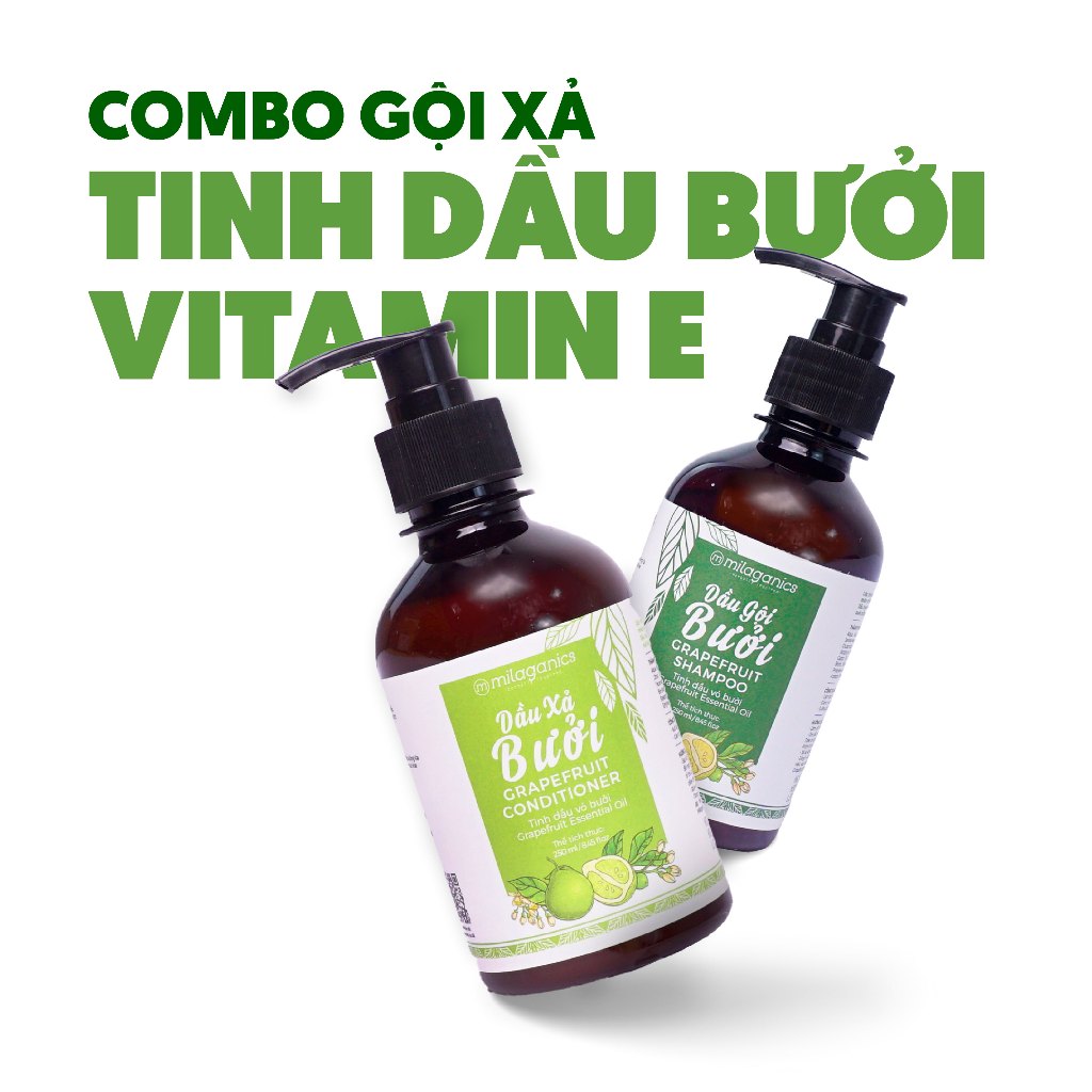 Combo Dầu Gội Dầu Xả Bưởi Ngăn Rụng Tóc Kích Thích Mọc Tóc Từ Thiên Nhiên MILAGANICS Bộ Chăm Sóc Tóc