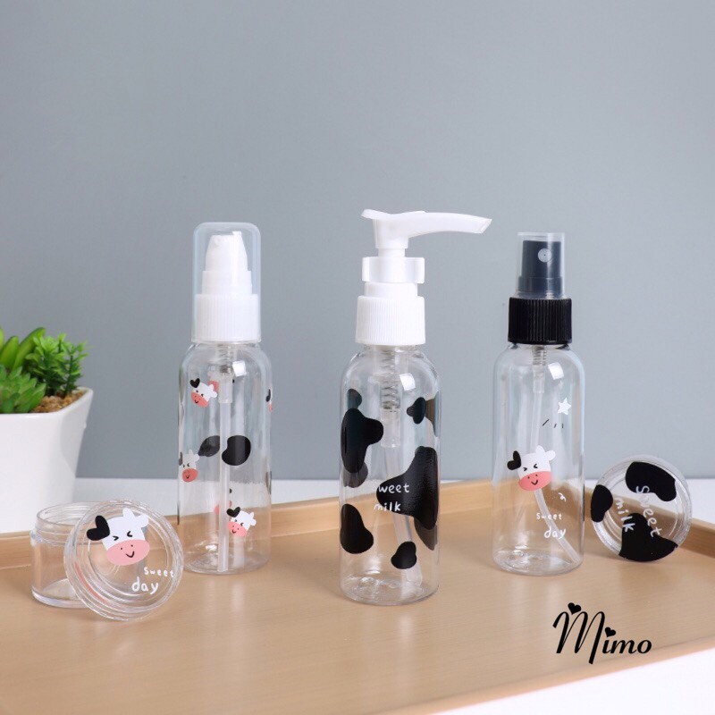 Bộ Bình Chiết Mỹ Phẩm Tiện Dụng 5 Món Mẫu Bò Sữa Mới Nhất Hot Trend 2021 Kèm Túi Zip Nhỏ Gọn Mang Du Lịch Tiện Lợi