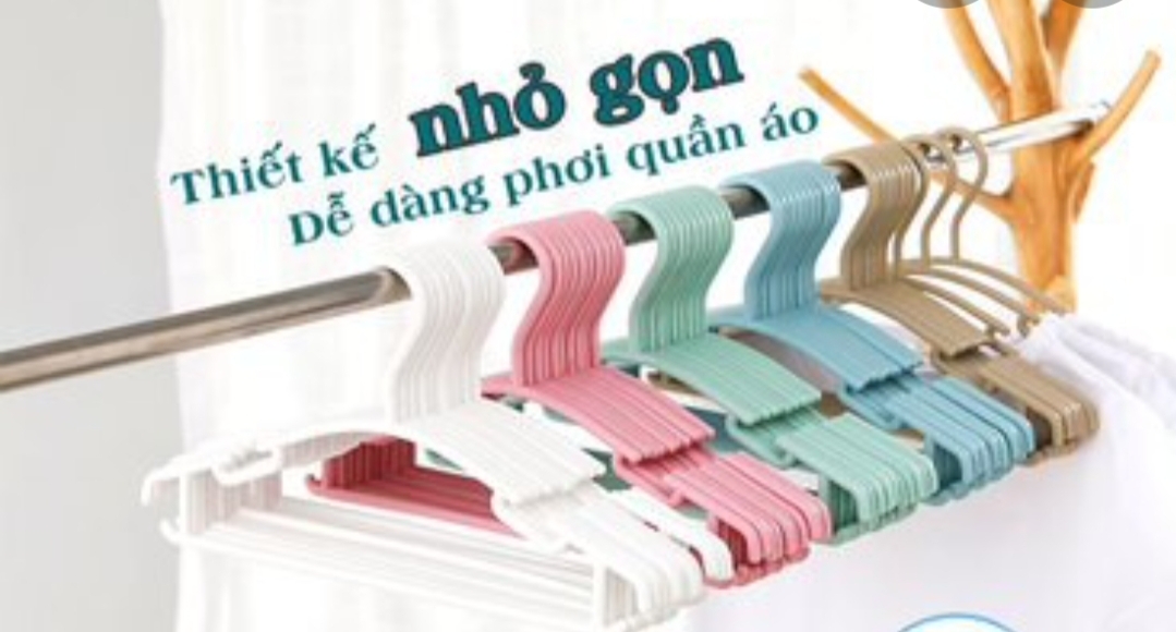 Bộ 10 móc treo quần áo nhựa Việt Nhật. Móc người lớn và trẻ em. Hàng Việt Nam chất lượng cao (QK-351)