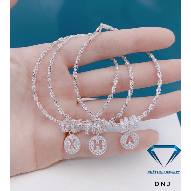 Lắc tay nữ bạc Ý s925 vòng tay xoắn mix thẻ chữ cái đính đá theo tên - Kho sỉ bạc Nhất Linh