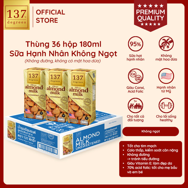 Sữa Hạt Hạnh Nhân Không Ngọt 137 Degrees Nhập Khẩu Thái Lan Dinh Dưỡng