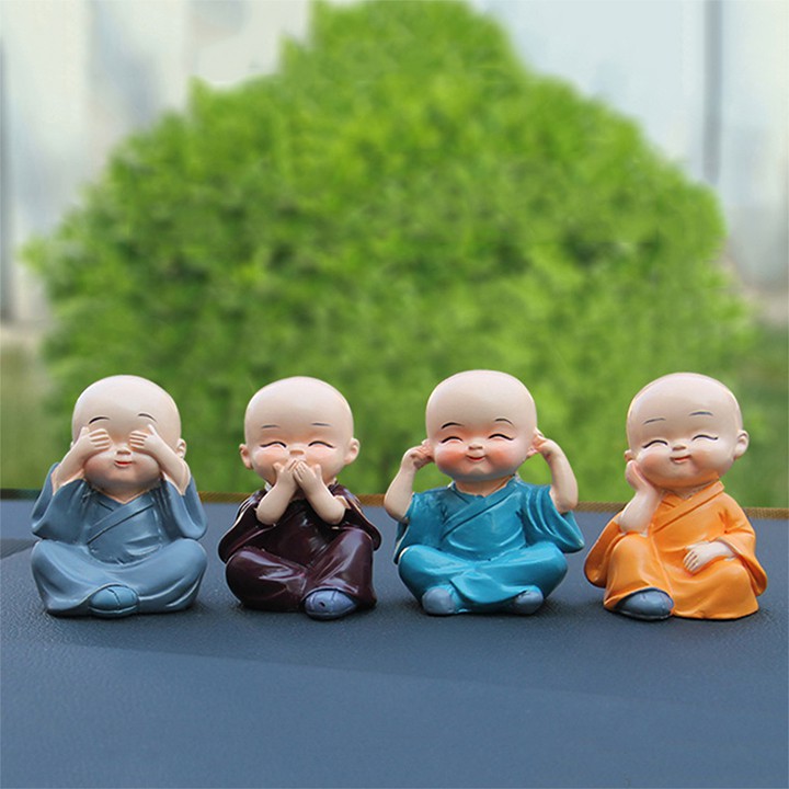 Bộ tượng 4 chú tiểu bộ tượng 4 chú tiểu tứ không bộ tượng 4 chú tiểu tài lộc may mắn nhỏ nhắn dễ thư