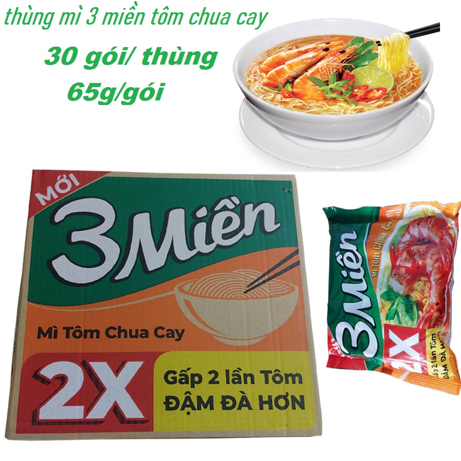 Thùng 30 gói mì tôm chua cay 3 miền MỚI gấp 2 lần tômđậm đà hơn - siêu rẻ giá tốt date luôn mới