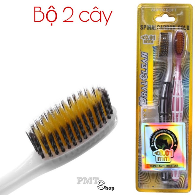 [Hcm]Bộ 2 Bàn Chải Oral - Clean Spiral Carbon Gold Siêu Mềm Mảnh