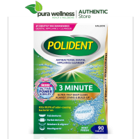 |Mẫu mới| Polident 3-Minute Antibacterial Denture Cleanser 90 Viên làm sạch răng giả hàm duy trì khay niềng răng trong suốt