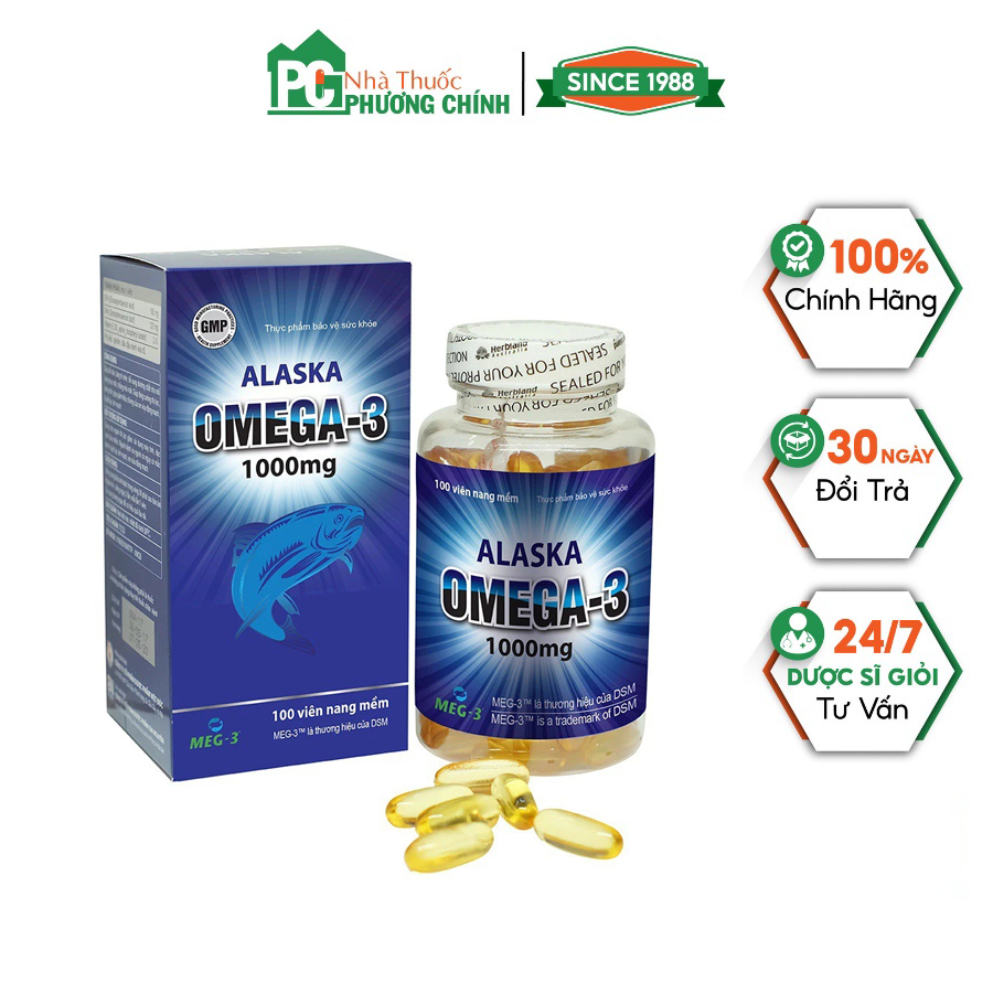 Viên Uống Dầu Cá Omega 3 Alaska Meracine - Giúp Tăng Cường Thị Lực Giảm Nguy Cơ Xơ Vữa Động Mạch (Hộp 100 Viên)