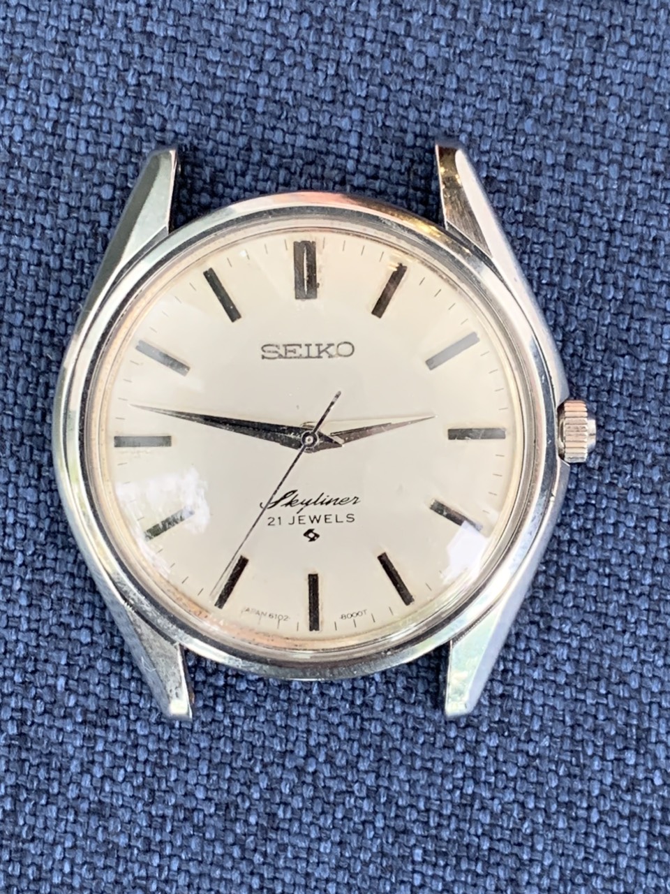 Đồng hồ nam Seiko Crown Diashock Cơ cót 21 jewels thiết kế đơn giản niềng lắc kê vàng dây da của Nhậ