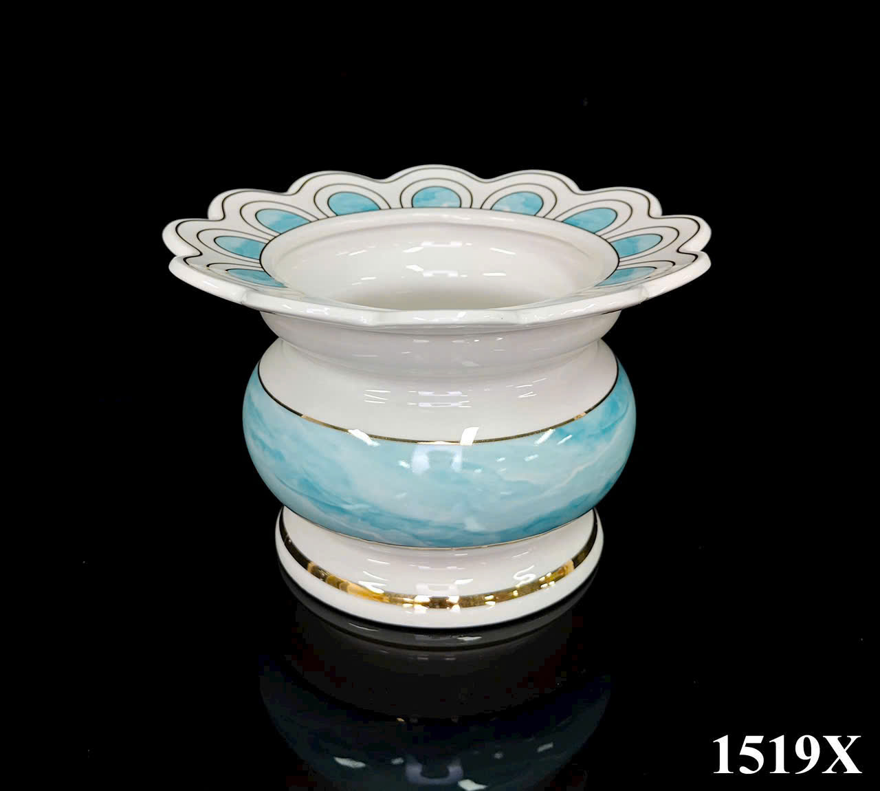 Bộ Thờ Cúng 1519 Bình Lư Dĩa Chun Án màu trắng hoa văn phối xanh Bằng Sứ Cao Cấp -Phật Giáo Tường Thuận