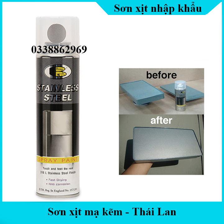 Sơn Mạ Crom Inox Bosny - Sơn Mạ Crom Hiệu Ứng Tráng Gương- Sơn Xịt Xe Máy Ô Tô- Sơn Lót- Sơn Phun- S