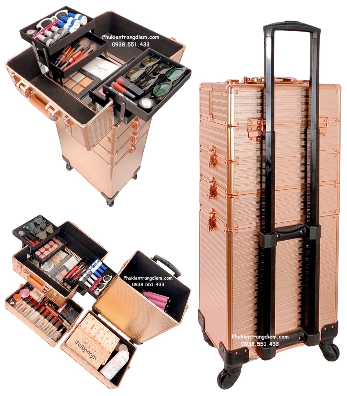 Cốp Kéo Đựng Đồ Nghề Làm Nail - Trang Điểm - Nối Mi - Phun Xăm 3 Tầng Cao Cấp