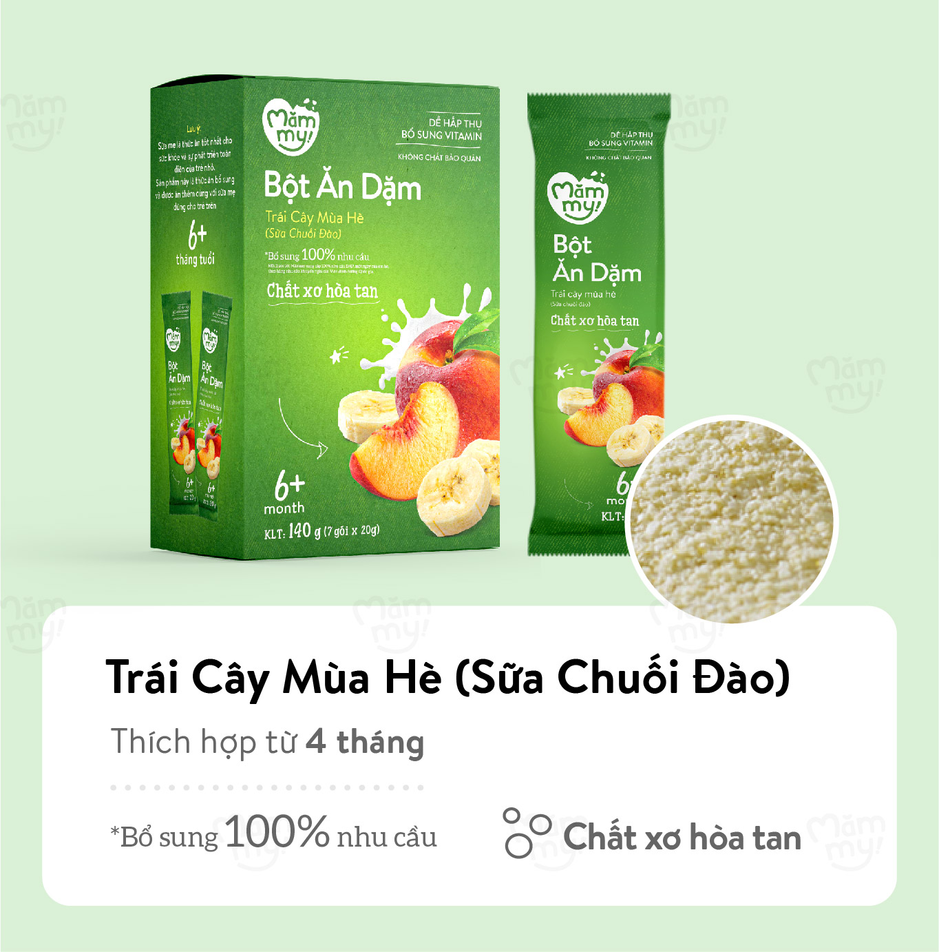 Bột ăn dặm Mămmy cho bé từ 6 tháng tuổi gồm bột sữa yến mạch sữa bắp non trái cây mùa hè cháo sườn heo thịt bò và gà hầm