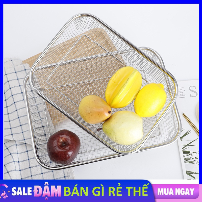 Rổ Lưới Đựng Thức Ăn Chiên Chất Liệu INOX Sáng Bóng Cao Cấp - Khay Lưới Lược Dùng Rửa Rau Củ Quả Để 