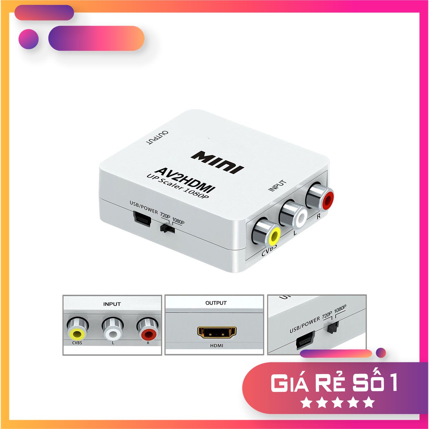 Hộp chuyển AV ra HDMI AV to HDMI AV sang HDMI Hộp chuyển Mini AV ra HDMI AV to HDMI AV sang HDMI - F