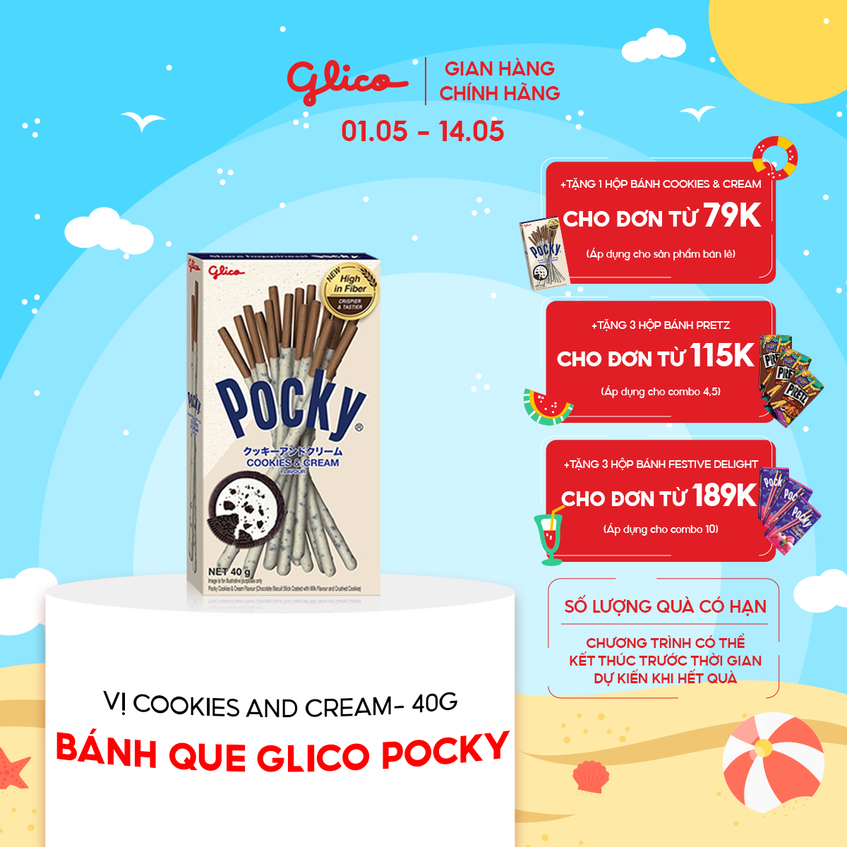 Bánh Que Glico Pocky Cookies &amp; Cream Phủ Kem Cookie