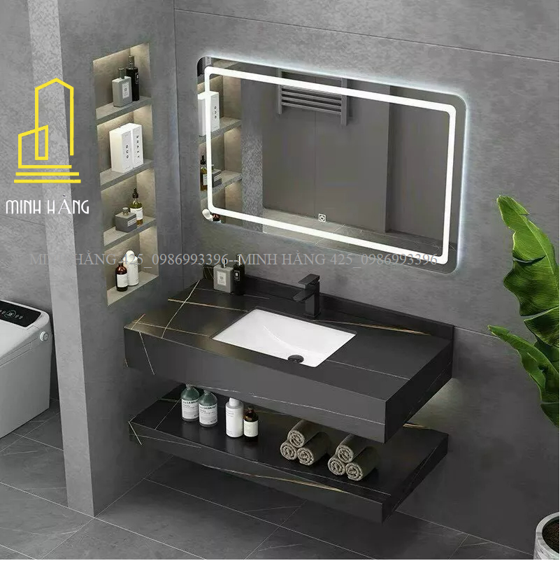 Free ship. Bàn Đá Lavabo 2 tầng kích thước 80*50cm bồn rửa mặt kèm bàn đá âm 2 tầng chống trầy chống