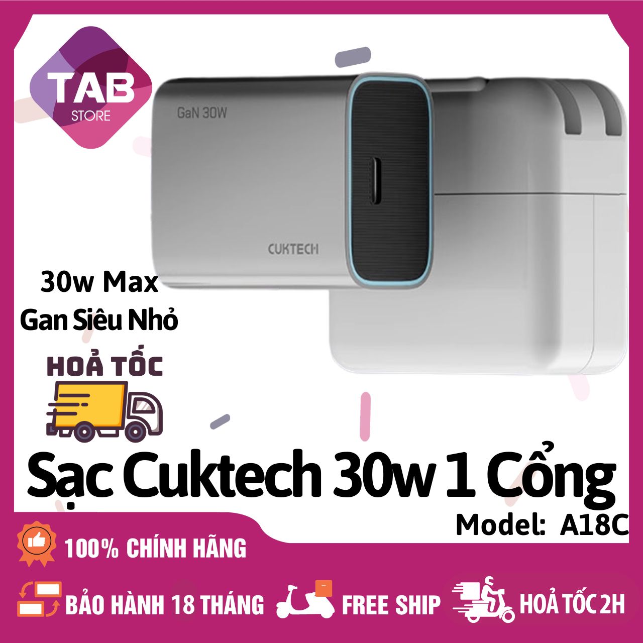 Sạc Nhanh Cuktech 30w 1 Cổng A18C - Bảo Hành 18 Tháng