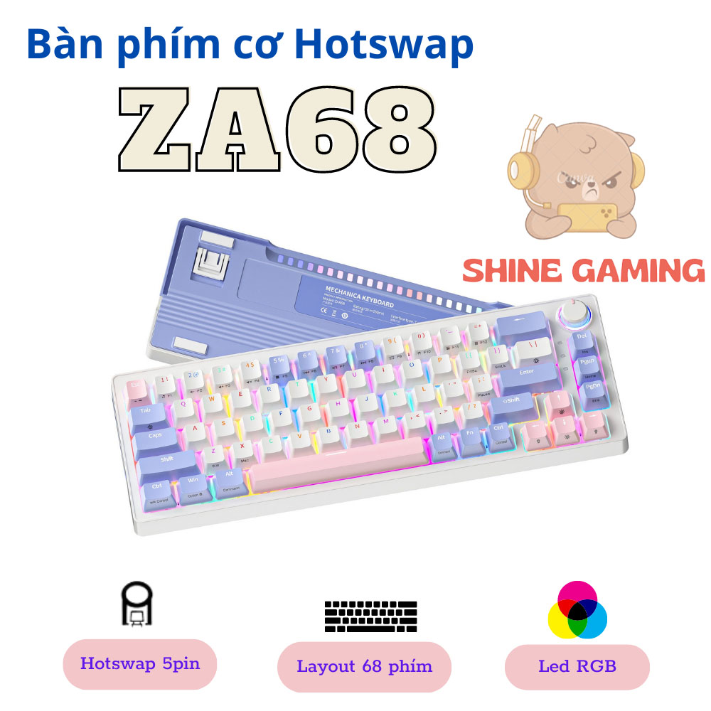 Bàn Phím Cơ Không Dây ZIFRIEND ZA68 PRO Hot swap 5 pin - Led RGB - Bàn phím gaming đã được lube và l