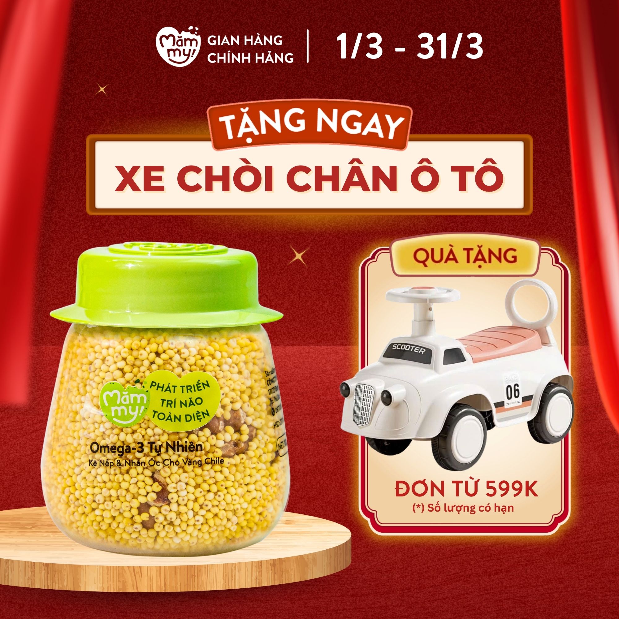 Hạt mix Mămmy bổ sung omega-3 tự nhiên cho bé ăn dặm trên 6 tháng  kê nếp và nhân hạt óc chó vàng ch